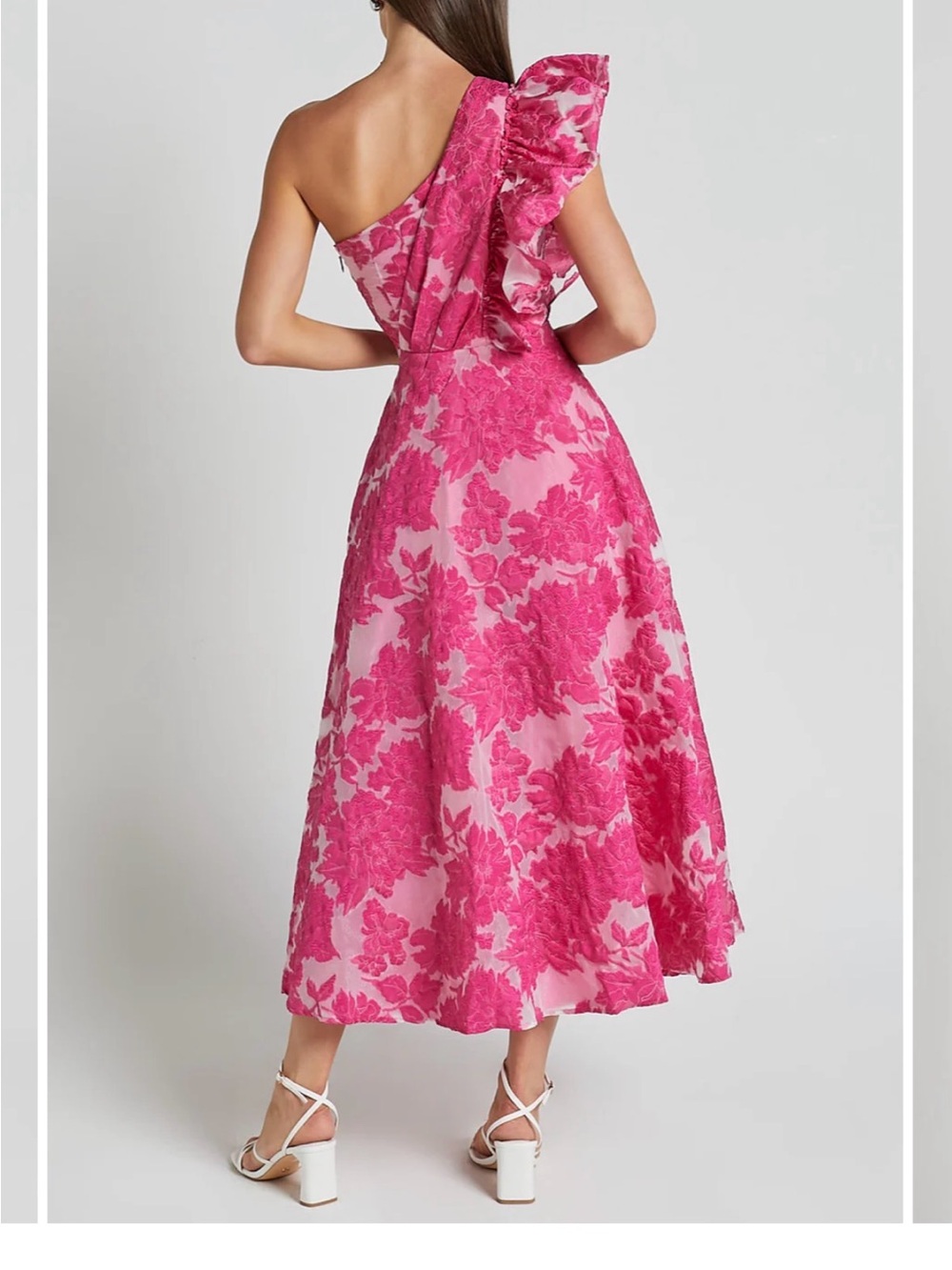 Showpo Hot Pink One-Shoulder Floral Ruffle Maxi Dress - Picture 6 of 12